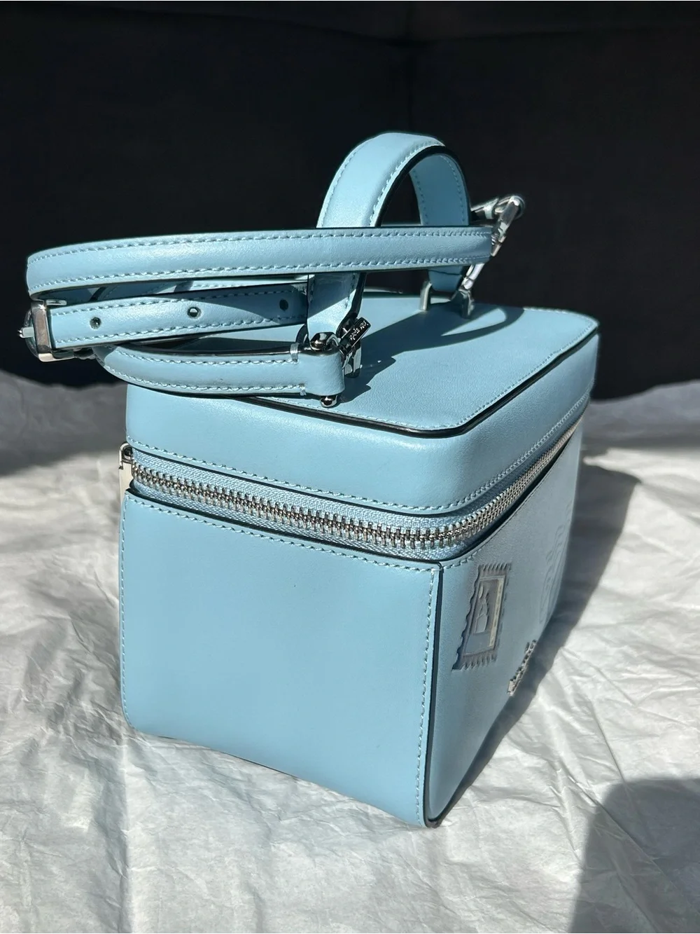 NWT Kate Spade New York Leather Stamp Prints Crossbody Travel Case Bag Aqua